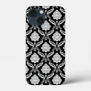 Rococo Damast Patroon Wit op Zwart Case-Mate iPhone Case