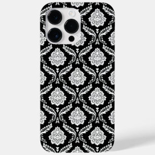 Rococo Damast Patroon Wit op Zwart Case-Mate iPhone 14 Pro Max Hoesje