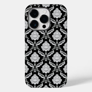 Rococo Damast Patroon Wit op Zwart Case-Mate iPhone 14 Pro Hoesje