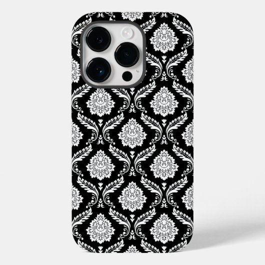 Rococo Damast Patroon Wit op Zwart Case-Mate iPhone Case (Achterkant)