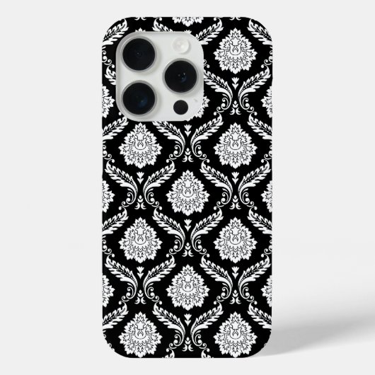 Rococo Damast Patroon Wit op Zwart Case-Mate iPhone Case (Achterkant)