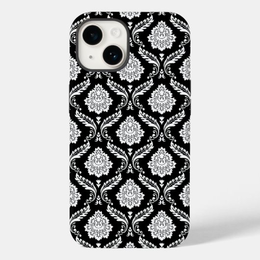 Rococo Damast Patroon Wit op Zwart Case-Mate iPhone Case (Achterkant)