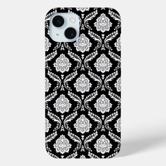 Rococo Damast Patroon Wit op Zwart Case-Mate iPhone Case (Achterkant)
