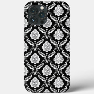Rococo Damast Patroon Wit op Zwart Case-Mate iPhone Case