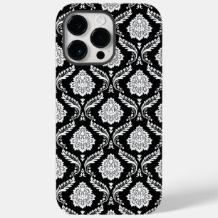 Rococo Damast Patroon Wit op Zwart Case-Mate iPhone 14 Pro Max Hoesje