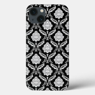 Rococo Damast Patroon Wit op Zwart Case-Mate iPhone Case