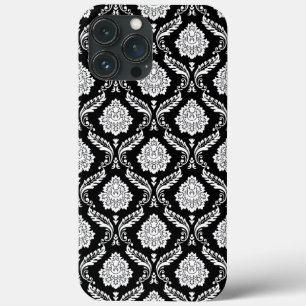 Rococo Damast Patroon Wit op Zwart Case-Mate iPhone Case