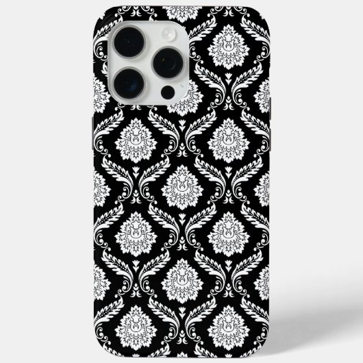 Rococo Damast Patroon Wit op Zwart Case-Mate iPhone Case (Achterkant)