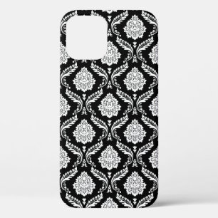 Rococo Damast Patroon Wit op Zwart Case-Mate iPhone Case
