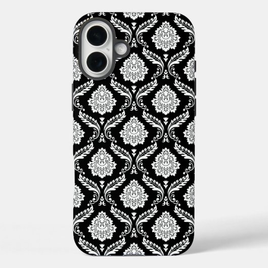 Rococo Damast Patroon Wit op Zwart Case-Mate iPhone Case (Achterkant)