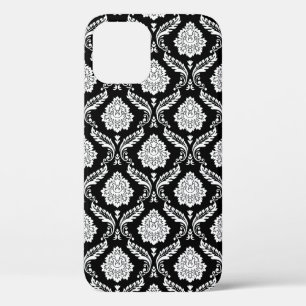 Rococo Damast Patroon Wit op Zwart Case-Mate iPhone Case