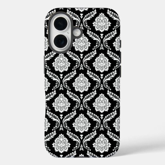 Rococo Damast Patroon Wit op Zwart Case-Mate iPhone Case (Achterkant)