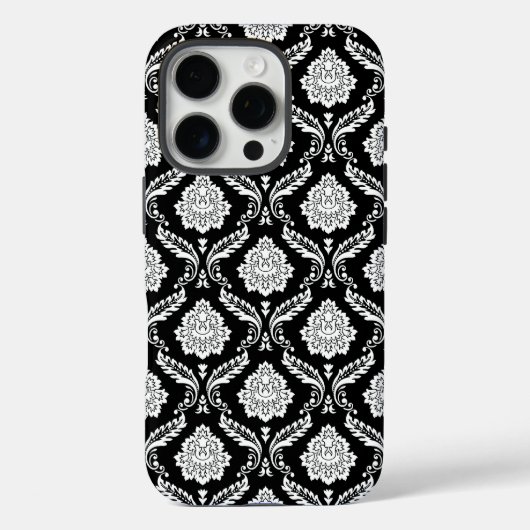 Rococo Damast Patroon Wit op Zwart Case-Mate iPhone Case (Achterkant)