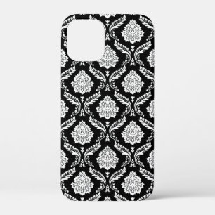 Rococo Damast Patroon Wit op Zwart Case-Mate iPhone Case