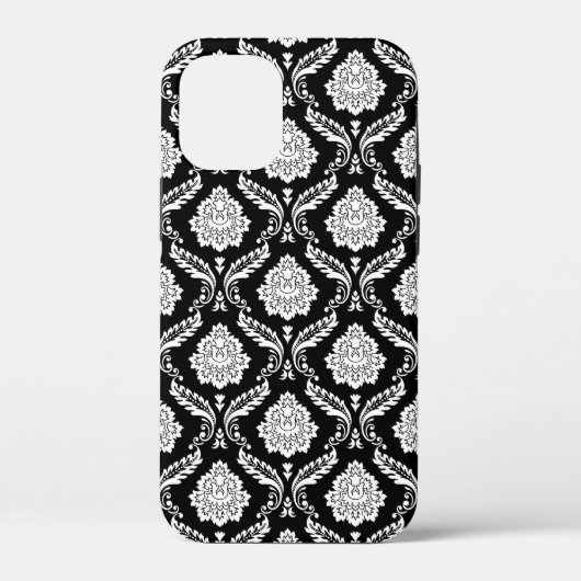 Rococo Damast Patroon Wit op Zwart Case-Mate iPhone Case (Achterkant)