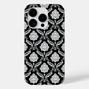 Rococo Damast Patroon Wit op Zwart Case-Mate iPhone 14 Pro Hoesje