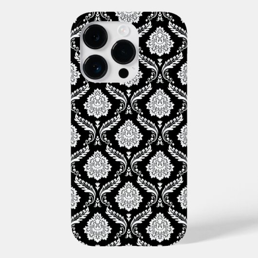 Rococo Damast Patroon Wit op Zwart Case-Mate iPhone Case (Achterkant)