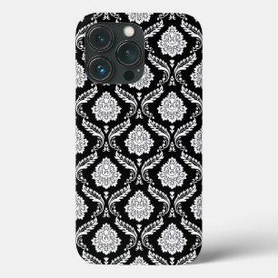 Rococo Damast Patroon Wit op Zwart Case-Mate iPhone Case