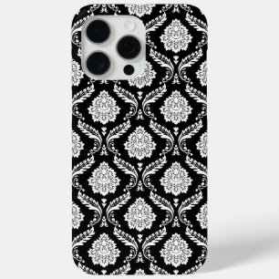 Rococo Damast Patroon Wit op Zwart iPhone 15 Pro Max Hoesje