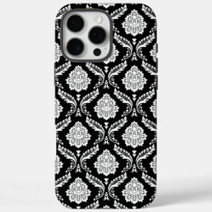 Rococo Damast Patroon Wit op Zwart iPhone 16 Pro Max Hoesje