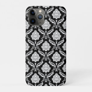 Rococo Damast Patroon Wit op Zwart Case-Mate iPhone Case
