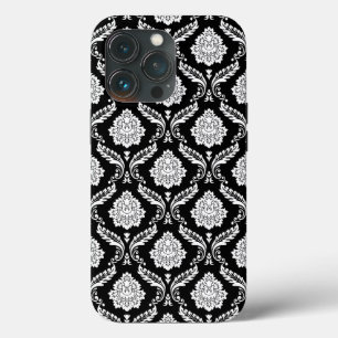Rococo Damast Patroon Wit op Zwart Case-Mate iPhone Case