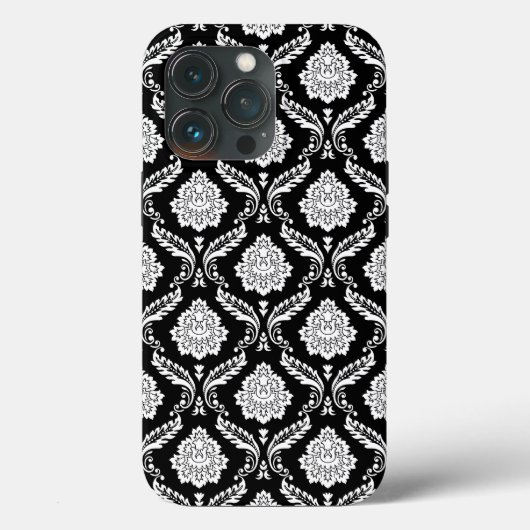 Rococo Damast Patroon Wit op Zwart Case-Mate iPhone Case (Achterkant)