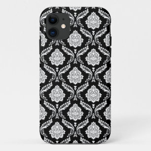 Rococo Damast Patroon Wit op Zwart Case-Mate iPhone Case
