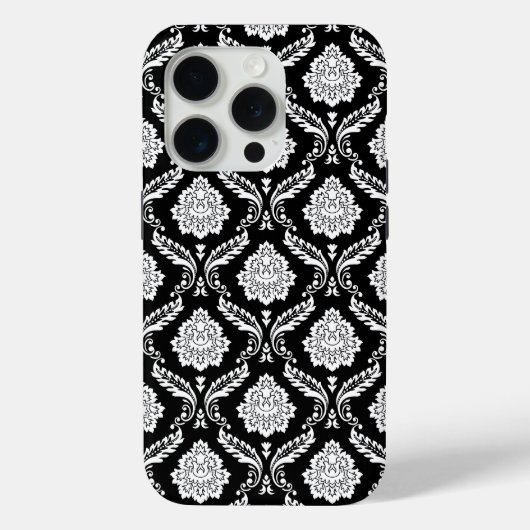 Rococo Damast Patroon Wit op Zwart Case-Mate iPhone Case (Achterkant)