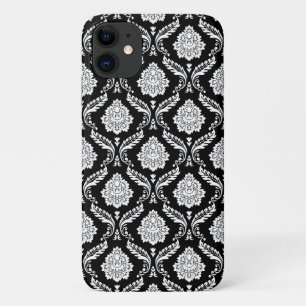 Rococo Damast Patroon Wit op Zwart Case-Mate iPhone Case