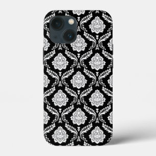 Rococo Damast Patroon Wit op Zwart Case-Mate iPhone Case