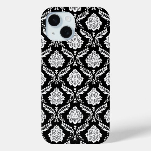 Rococo Damast Patroon Wit op Zwart Case-Mate iPhone Case (Achterkant)