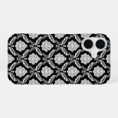 Rococo Damast Patroon Wit op Zwart iPhone 16 Hoesje (Achterkant horizontaal)