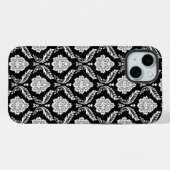 Rococo Damast Patroon Wit op Zwart iPhone Hoesje (Achterkant horizontaal)