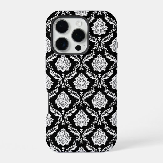 Rococo Damast Patroon Wit op Zwart iPhone Hoesje (Achterkant)