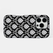 Rococo Damast Patroon Wit op Zwart iPhone Hoesje (Achterkant horizontaal)