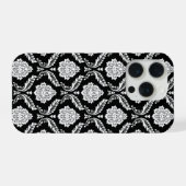 Rococo Damast Patroon Wit op Zwart iPhone Hoesje (Achterkant horizontaal)