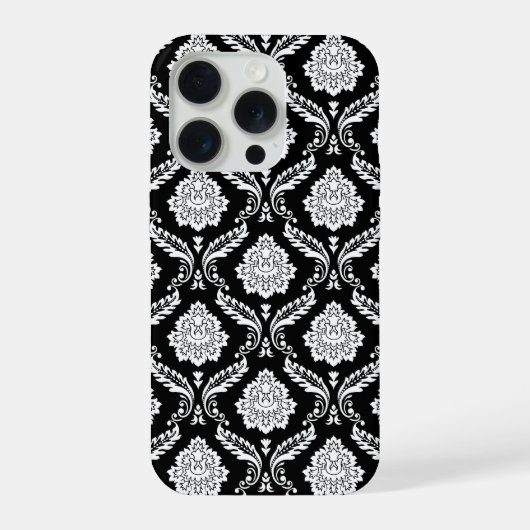 Rococo Damast Patroon Wit op Zwart iPhone Hoesje (Achterkant)