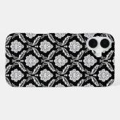 Rococo Damast Patroon Wit op Zwart iPhone Hoesje (Achterkant horizontaal)