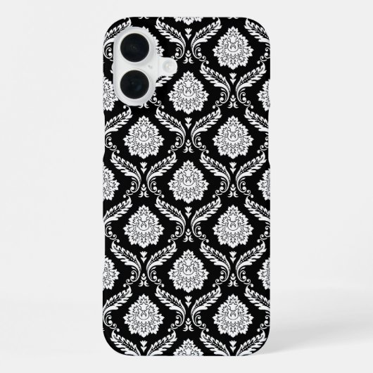 Rococo Damast Patroon Wit op Zwart iPhone Hoesje (Achterkant)