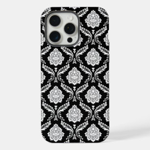 Rococo Damast Patroon Wit op Zwart  iPhone 15 Pro Max Case
