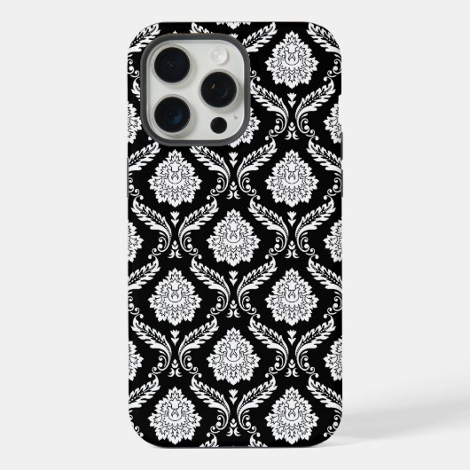 Rococo Damast Patroon Wit op Zwart iPhone Hoesje (Achterkant)