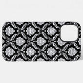 Rococo Damast Patroon Wit op Zwart iPhone Hoesje (Achterkant horizontaal)