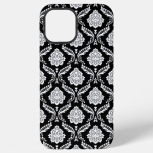 Rococo Damast Patroon Wit op Zwart iPhone 12 Pro Max Hoesje