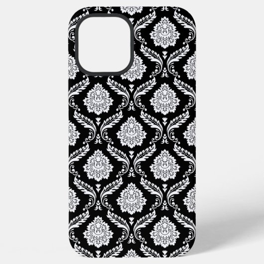 Rococo Damast Patroon Wit op Zwart iPhone Hoesje (Achterkant)