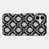 Rococo Damast Patroon Wit op Zwart iPhone Hoesje (Achterkant horizontaal)