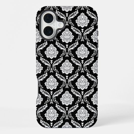 Rococo Damast Patroon Wit op Zwart iPhone Hoesje (Achterkant)