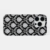 Rococo Damast Patroon Wit op Zwart iPhone Hoesje (Achterkant horizontaal)