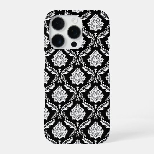 Rococo Damast Patroon Wit op Zwart iPhone Hoesje (Achterkant)
