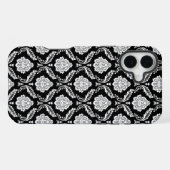 Rococo Damast Patroon Wit op Zwart  iPhone Hoesje (Achterkant horizontaal)